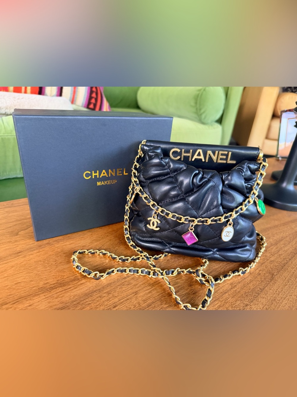 FULL SET NIB Chanel MAKEUP Black Mini Bucket Charms on Chain Handbag NEW
